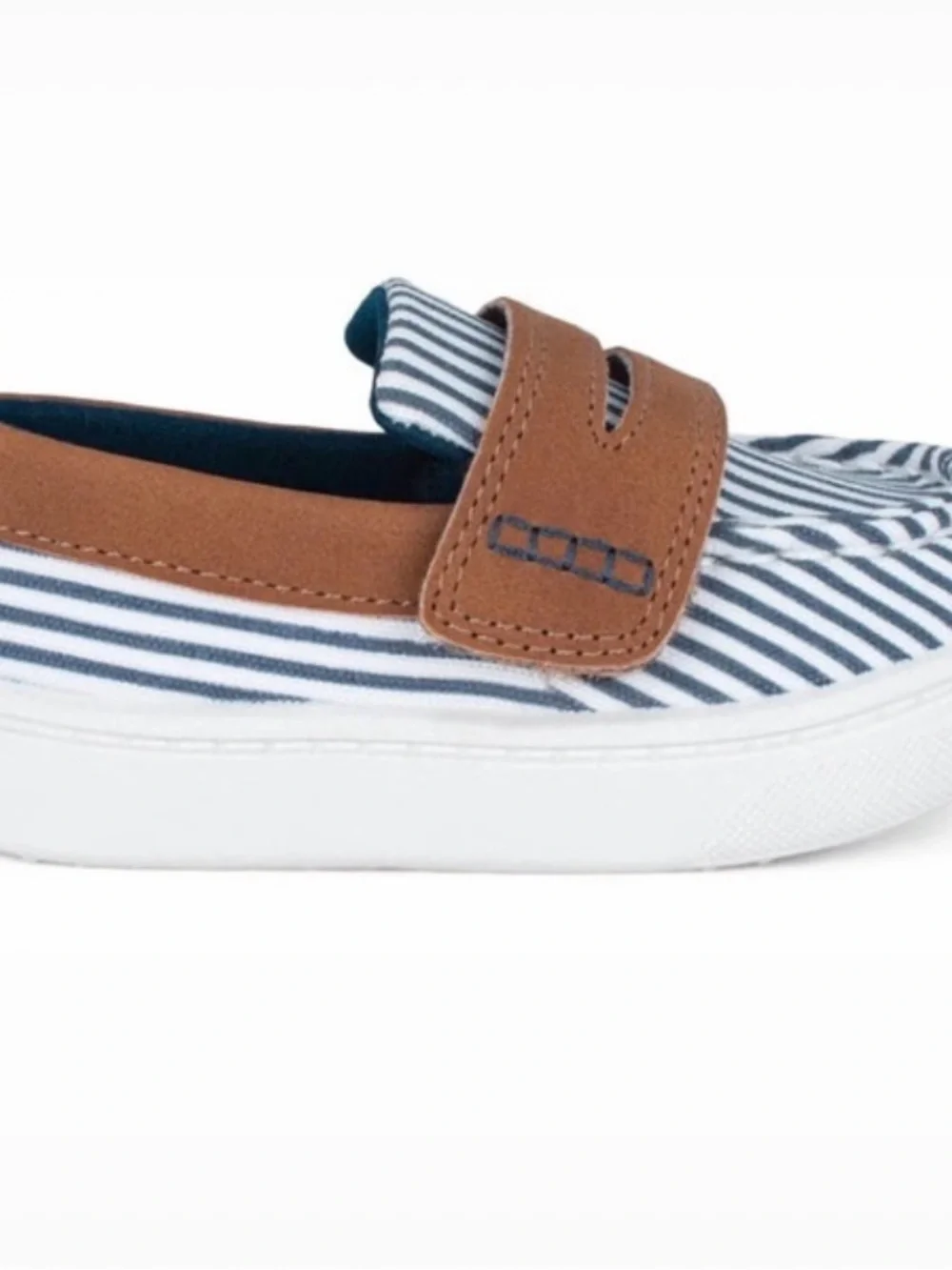 Carter's Navy & White Striped Slip-On Sneaker with Brown Strap